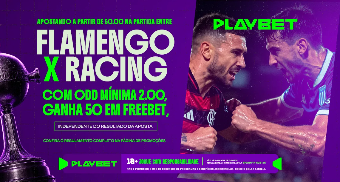 Imagem ilustrativa da promoção da Play.bet para Flamengo x Racing