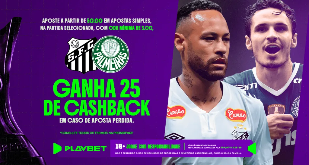 Imagem ilustrativa sobre a ação da PlayBet para o clássico entre Santos x Palmeiras