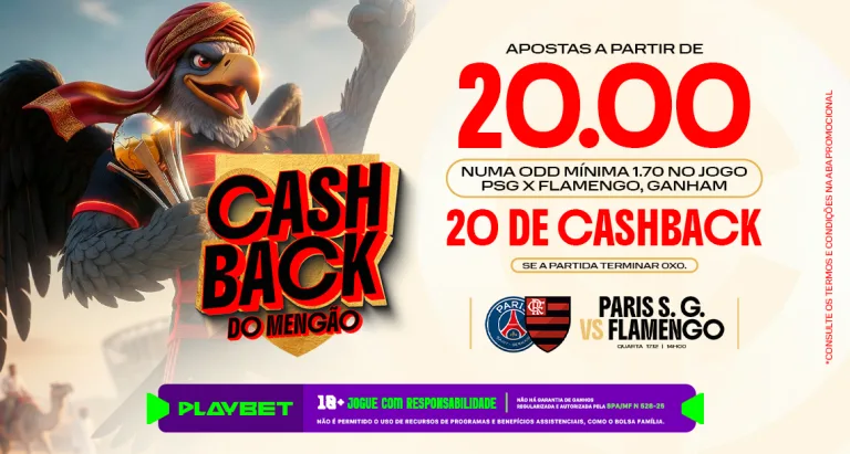 Imagem ilustrativa sobre a ação "0x0 tem cashback" da PlayBet para a Copa Intercontinental