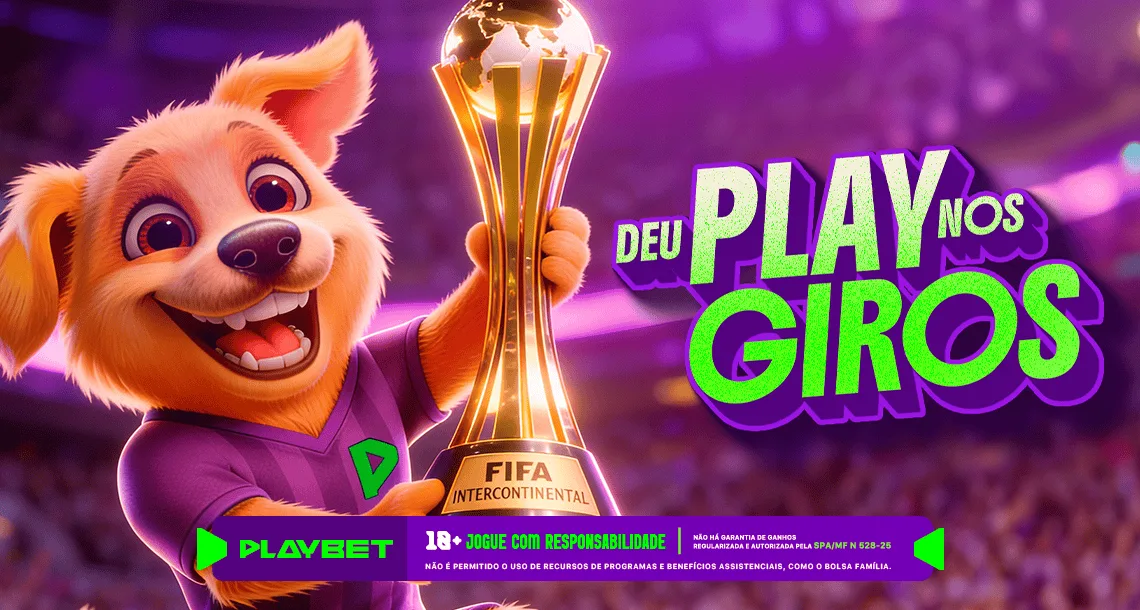 Imagem ilustrativa da ação "Deu Play nos Giros" da PlayBet, envolvendo a final da Copa Intercontinental.