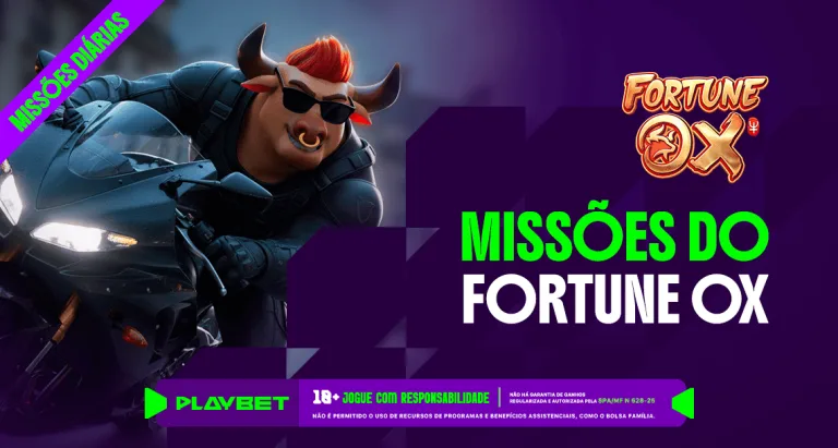 Imagem ilustrativa das Missões Play envolvendo o jogo Fortune Ox, na PlayBet