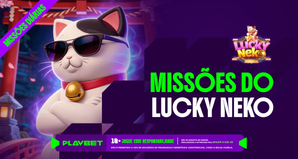 Imagem ilustrativa das Missões Play envolvendo o jogo Lucky Neko, na PlayBet
