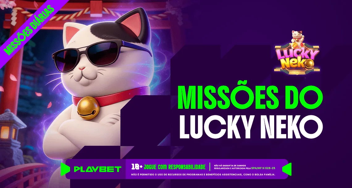 Imagem ilustrativa das Missões Play envolvendo o jogo Lucky Neko, na PlayBet