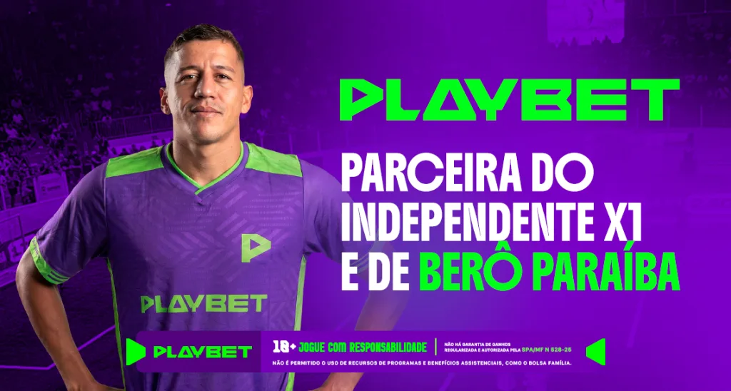 Imagem ilustrativa da parceria da PlayBet com o Independente X1 e com o craque Berô Paraíba.