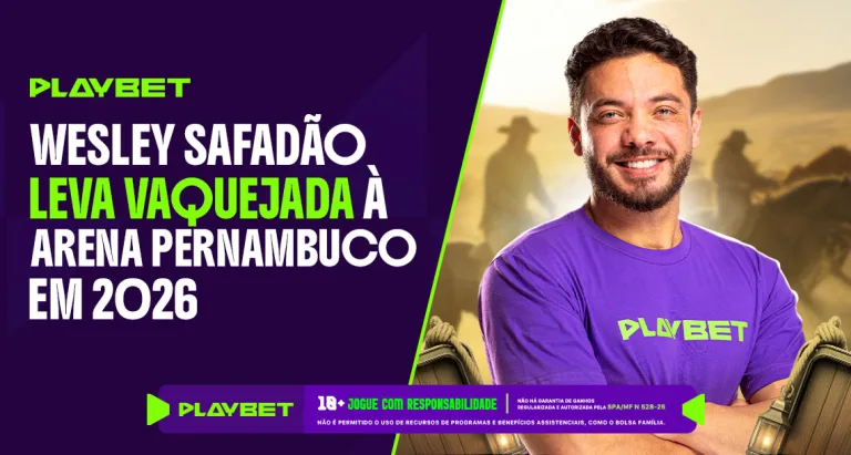 Imagem ilustrativa de Wesley Safadão e do anúncio da vaquejada na Arena Pernambuco