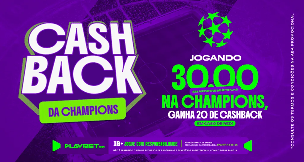 Imagem ilustrativa da promoção "Cashback da Champions" da Play.Bet.br