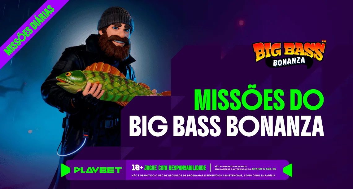 Imagem ilustrativa das Missões Play, da PlayBet, envolvendo o jogo Big Bass Bonanza