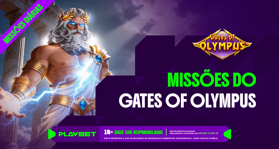 Imagem ilustrativa das Missões Play envolvendo o jogo Gates of Olympus, na PlayBet