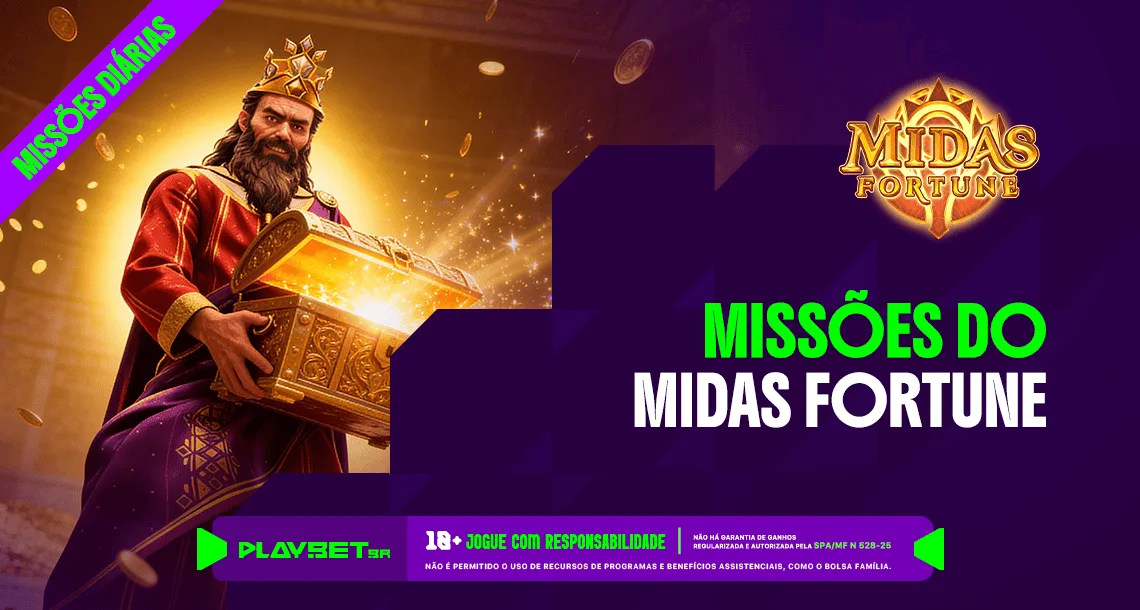 Imagem ilustrativa das Missões Play, envolvendo o jogo Midas Fortune, na Play.Bet.br