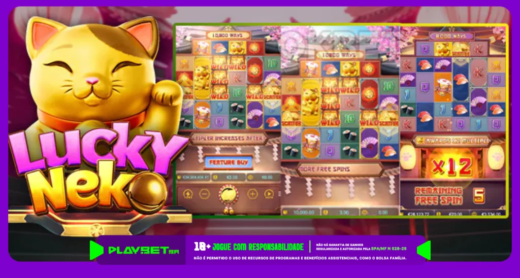 Imagem ilustrativa do slot Lucky Neko, disponível na PlayBet