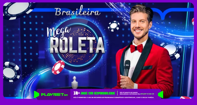 Imagem ilustrativa do jogo de cassino ao vivo "Mega Roleta Brasileira", disponível na Play.Bet.br.
