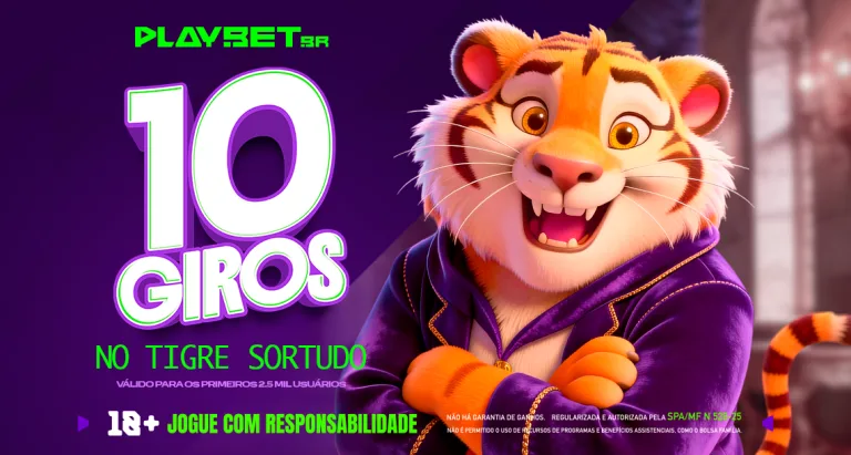 Imagem ilustrativa da promoção da Play, valendo 10 giros grátis no Tigre Sortudo
