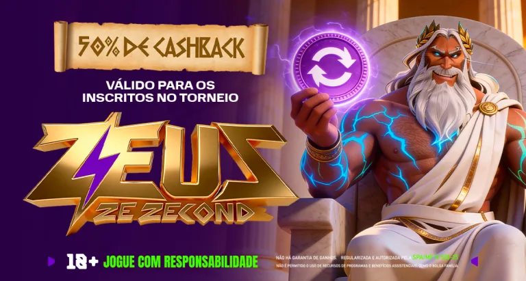 Imagem ilustrativa da promoção de cashback no torneio semanal com o slot Ze Zeus Zecond.