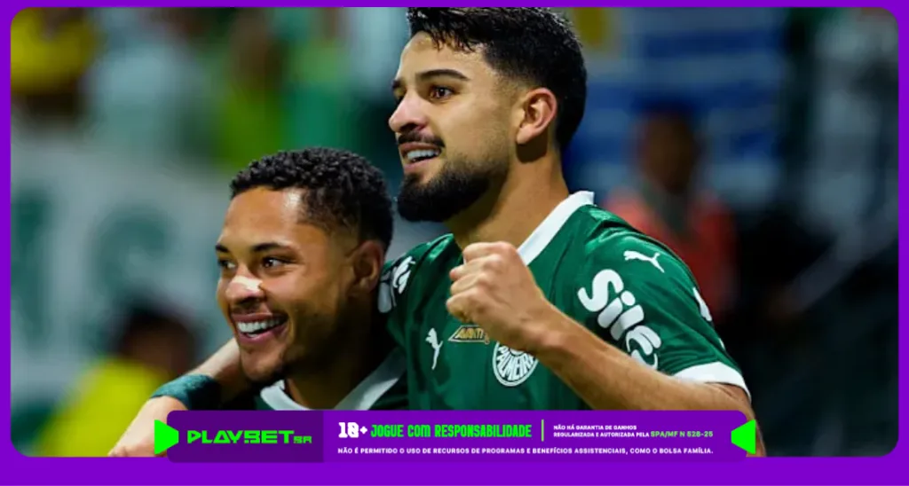 Imagem dos jogadores do Palmeiras Flaco López e Vitor Roque - Foto Eurasia Sport Imagens/GettyImages