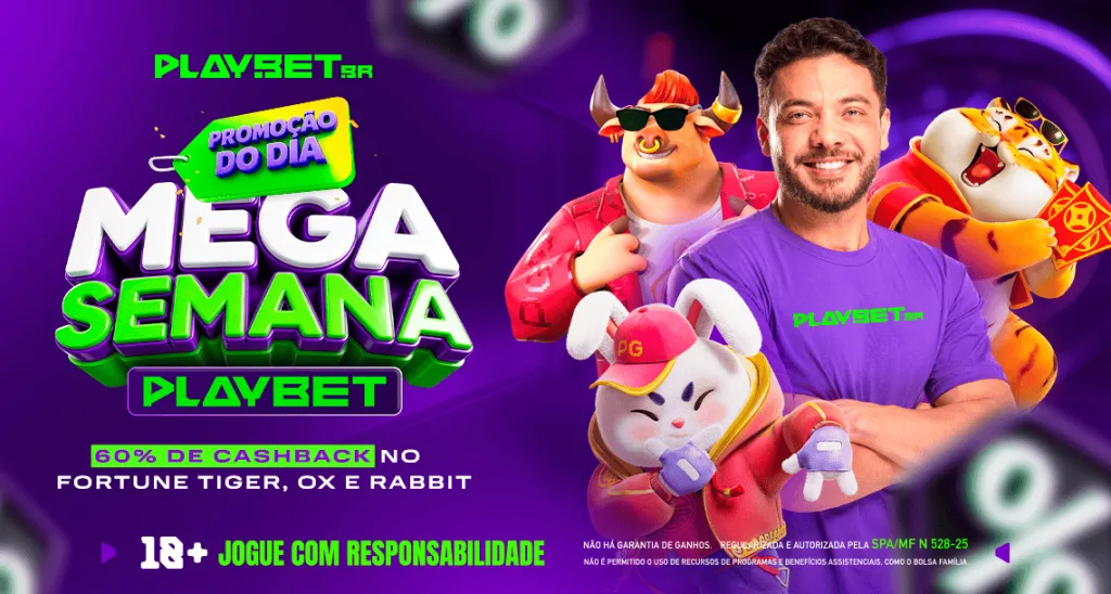 Imagem ilustrativa da Semana do Consumidor Play, envolvendo os jogos Fortune Tiger, Ox e Rabbit, na Play.Bet.br