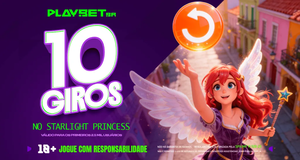Imagem ilustrativa da promoção da Play, valendo 10 giros grátis no Starlight Princess.