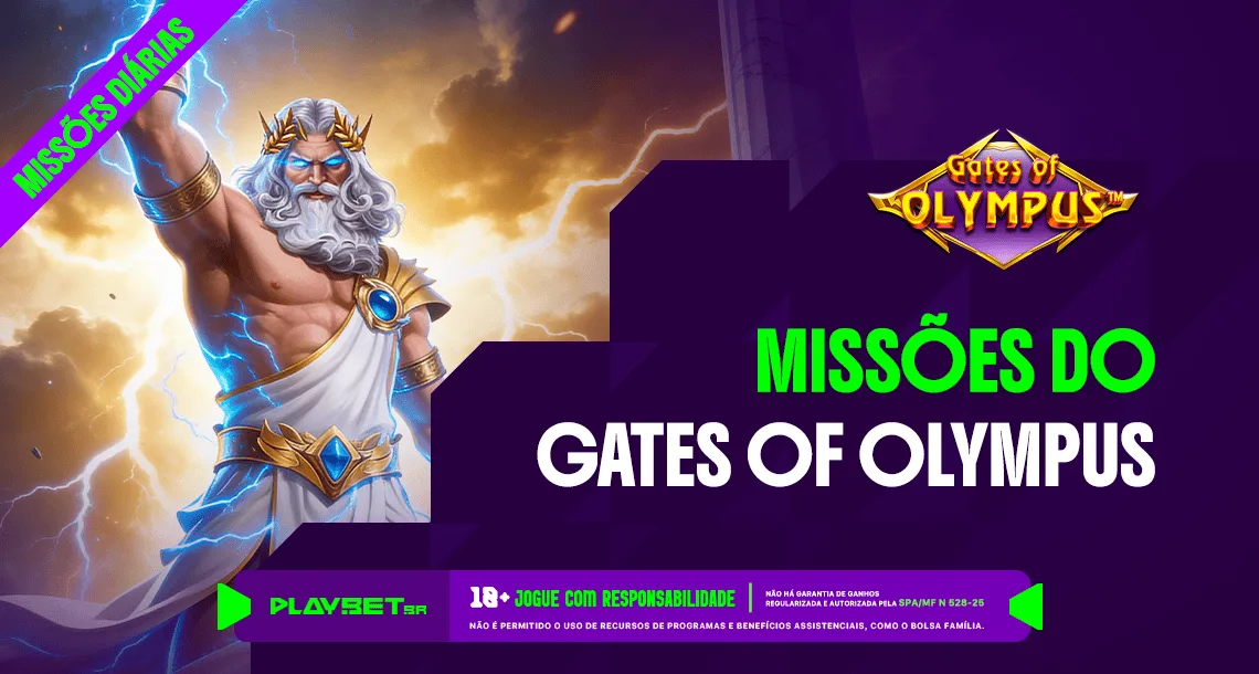 Imagem ilustrativa das Missões Play, envolvendo o jogo Gates of Olympus, na Play.Bet.br