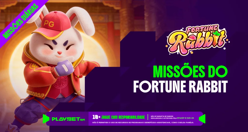 Imagem ilustrativa das Missões Play, envolvendo o jogo Fortune Rabbit, na Play.Bet.br