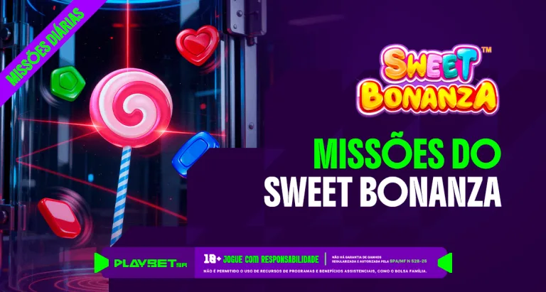Imagem ilustrativa das Missões Play, envolvendo o jogo Sweet Bonanza, na Play.Bet.br