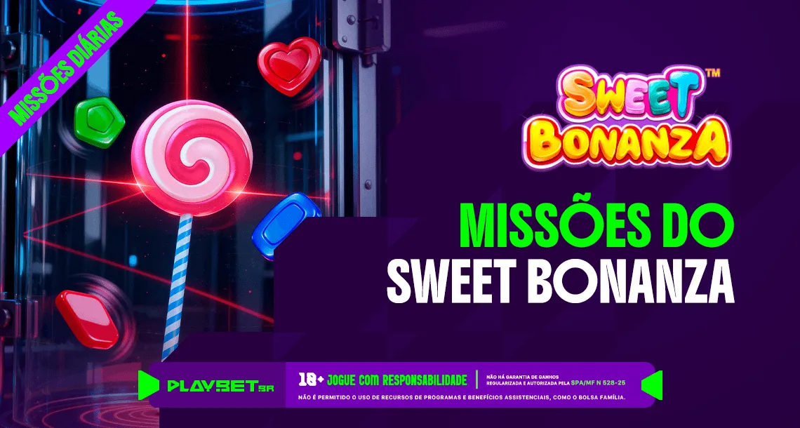 Imagem ilustrativa das Missões Play, envolvendo o jogo Sweet Bonanza, na Play.Bet.br