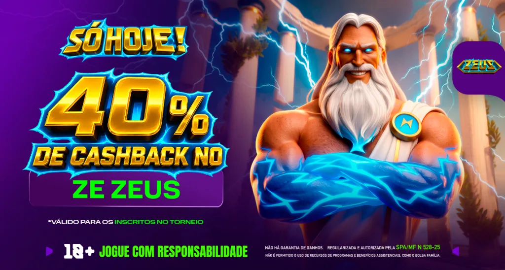 Imagem ilustrativa do cashback de 40% no Ze Zeus.