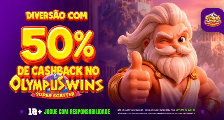 Imagem ilustrativa do cashback de 50% no slot Olympus Wins Super Scatter.