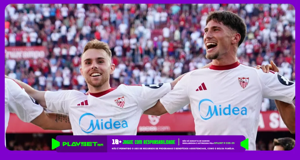 Imagem ilustrativa de jogadores do Sevilla. Foto: Sevilla/Divulgação.