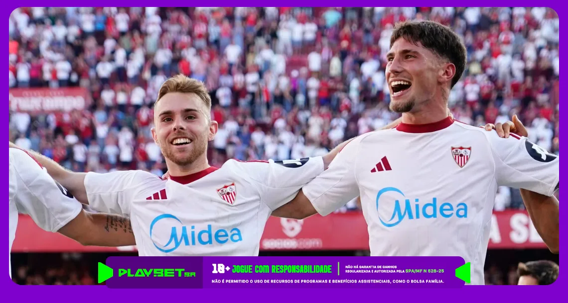 Imagem ilustrativa de jogadores do Sevilla. Foto: Sevilla/Divulgação.