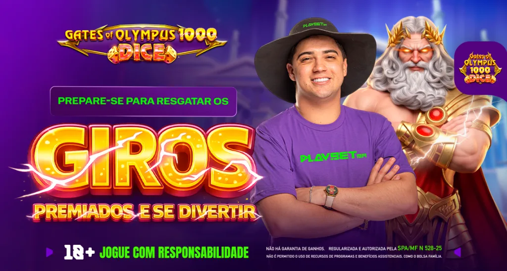 Imagem ilustrativa da missão do dia com o slot Gates of olympus dice 1000, disponível na Play.bet.br.