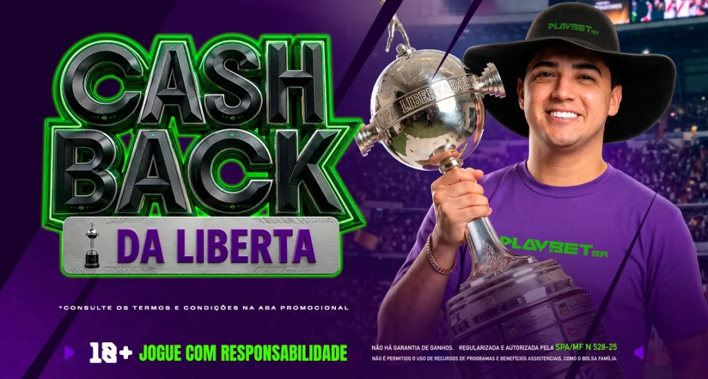 Imagem ilustrativa da promoção de cashback da libertadores, disponível na Play.bet.br.