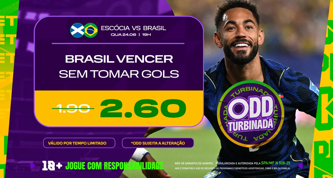 Imagem ilustrativa sobre a Odd Turbinada da Play para o jogo entre Brasil x Escócia