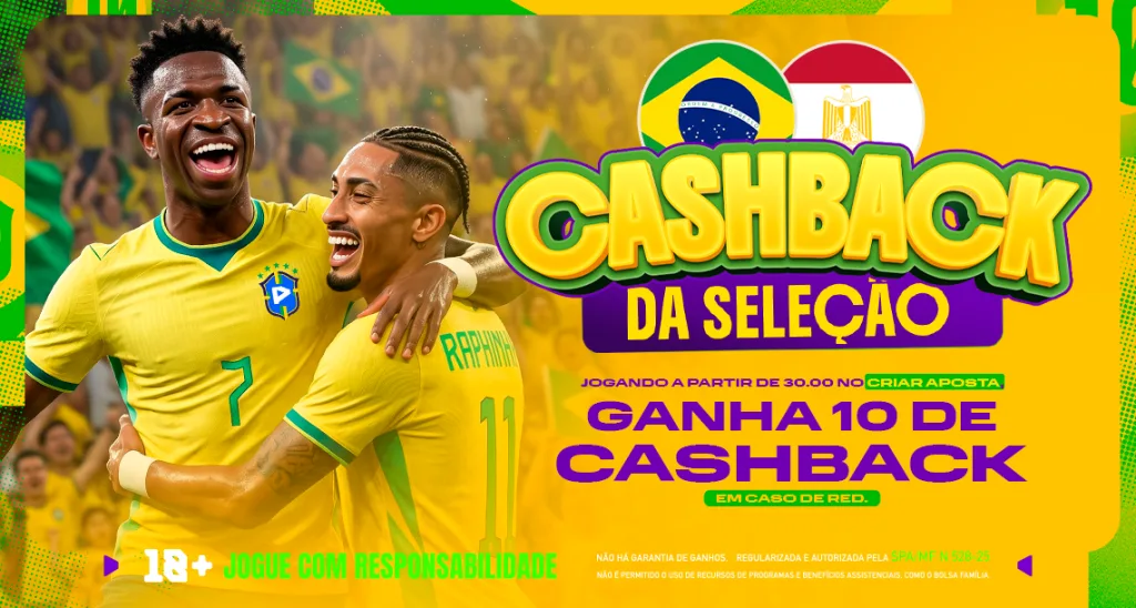 Imagem ilustrativa da promoção de Cashback da Seleção, disponível na Play.bet.br.