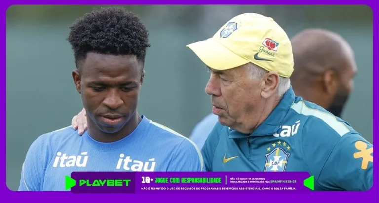 Imagem ilustrativa de Carlo Ancelotti, técnico do Brasil e Vini Jr. Foto: Instagram/CBF