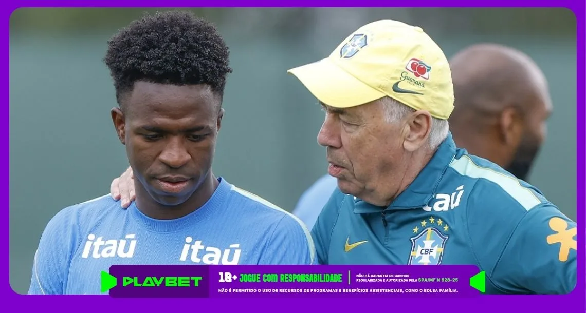 Imagem ilustrativa de Carlo Ancelotti, técnico do Brasil e Vini Jr. Foto: Instagram/CBF