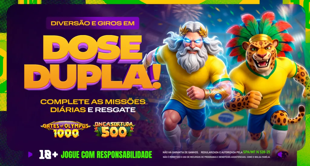 Imagem ilustrativa das missões da Play para os slots Gates of Olympus 1000 e Onça Sortuda 500