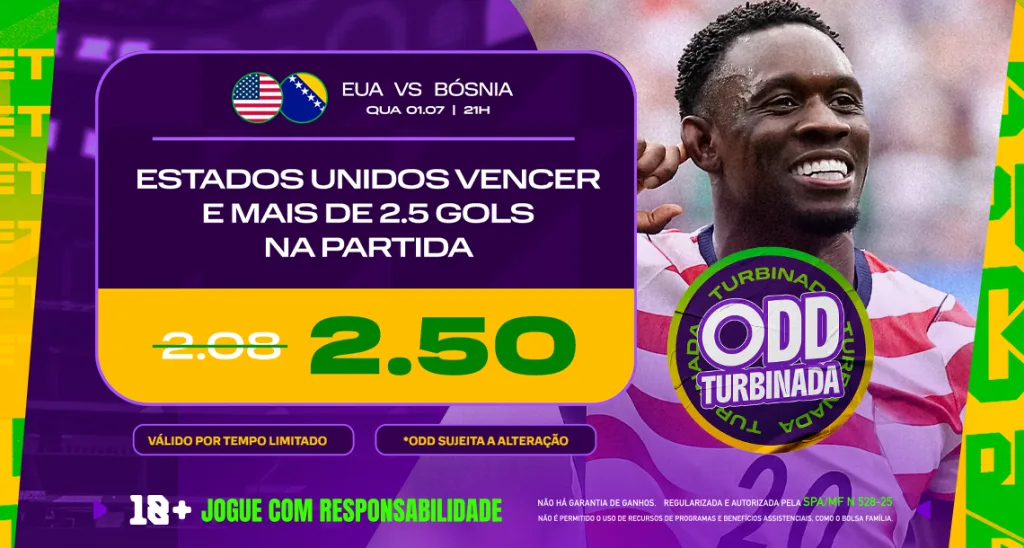 Imagem ilustrativa sobre a Odd Turbinada da Play para Estados Unidos x Bósnia