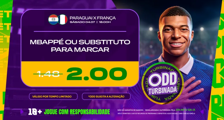 Imagem ilustrativa sobre a Odd Turbinada da Play para França x Paraguai pela Copa do Mundo 2026